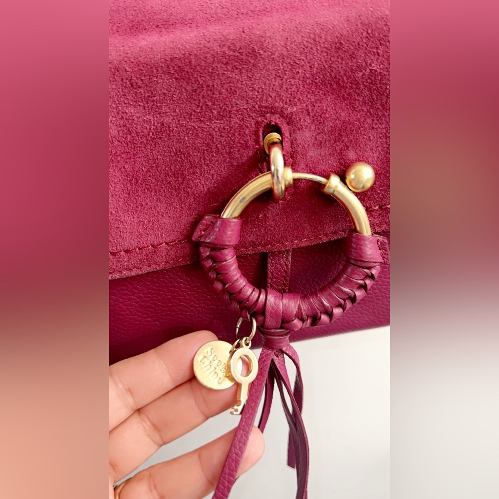 See By Chloé Burgundy Crossbody/shoulder Suede Leather bag  14” x 8” - Picture 9 of 16